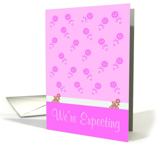 We're Expecting A Girl, Pink rattles with a love bear card (907471)