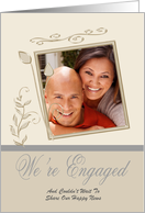 We’re Engaged Photo Card, Wedding gown and a tuxedo in a silver frame card