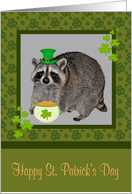St. Patrick’s Day with a Raccoon Wearing a Hat and a Pot of Gold card