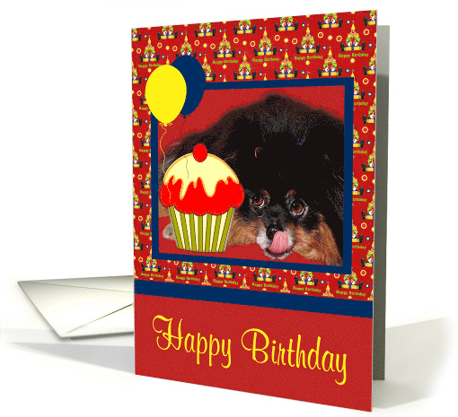 Birthday, general, Pomeranian with tongue out, cupcake and... (909675)