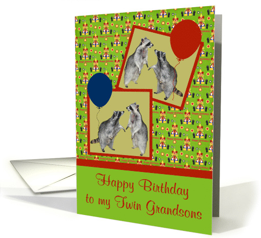 Birthday to Twin Grandsons with two Raccoons and Colorful... (910816)