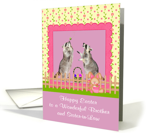 Easter to Brother and Sister-in-Law, Raccoons with basket of eggs card