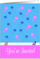 Invitations, Baby Gender Reveal Party, general, Pink and blue rattles card