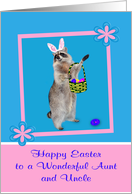 Easter to Aunt and Uncle, Raccoon with bunny ears, pink flower frame card