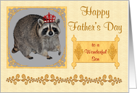Father’s Day to Son, Raccoon wearing a king’s crown, gold and red card