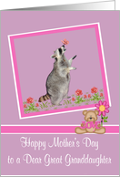 Mother’s Day To Great Granddaughter, Raccoon with a butterfly, purple card