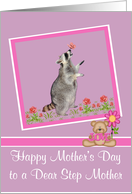 Mother’s Day To Step Mother, Raccoon with a butterfly on nose, purple card