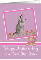 Mother’s Day To Step Sister, Raccoon with a butterfly on nose, purple card