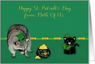 St. Patrick’s Day from Both Of Us, Raccoon wearing hat, pot of gold card