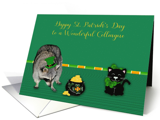 St. Patrick's Day to Colleague, Raccoon wearing hat with a... (912834)