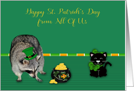 St. Patrick’s Day from All Of Us, Raccoon wearing hat with pot of gold card