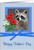 Father’s Day, general, Raccoon in a blue bow frame with blue flowers card