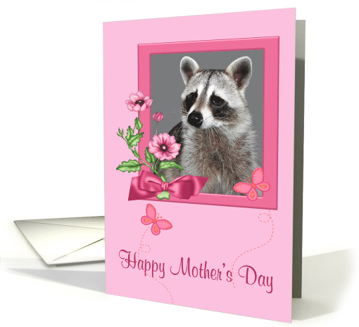 Mother's Day with a Portrait of a Raccoon in a Pink Flower Frame card