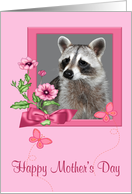 Mother’s Day with a Portrait of a Raccoon in a Pink Flower Frame card