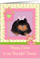 Easter to Fiancee, Pomeranian with bunny ears in a pink frame, bird card