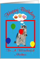 Birthday To Mother, Raccoon holding a balloon card