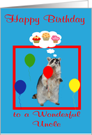 Birthday to Uncle with a RaccoonThinking about Yummy Cupcakes card