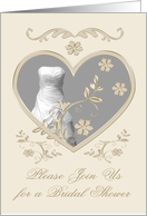 Invitations, Bridal Shower, Wedding gown in silver heart frame card