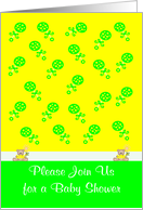 Invitations, Baby Shower, gender neutral, love bears holding flowers card