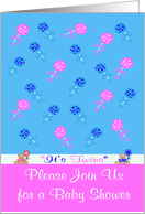 Invitations, Baby Shower, Twins, boy and a girl, blue and pink rattles card