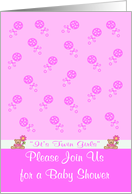 Invitations, Baby Shower, Twin Girls, love bears with pink rattles card