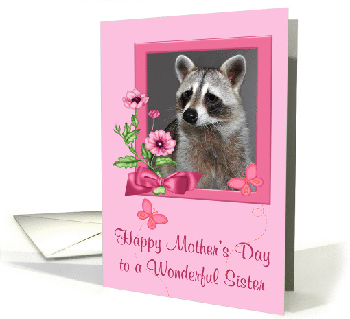Mother's Day To Sister, portrait of a raccoon in a pink... (920360)