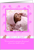 Birth Announcement Photo Card, It’s A Girl card