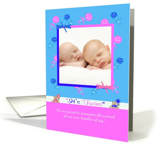 Birth Announcement Photo Card, It's Twins, Girl and Boy card (920702)