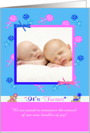 Birth Announcement Photo Card, It’s Twins, Girl and Boy card