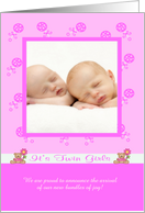 Birth Announcement Photo Card, It’s Twin Girls card