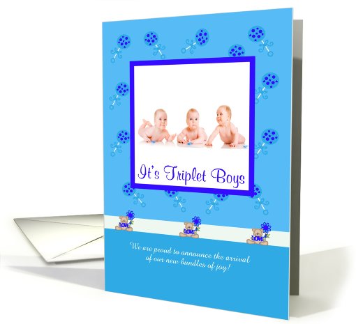 Birth Announcement Photo Card, It's Triplet Boys card (920859)