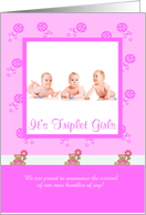 Birth Announcement Photo Card, It’s Triplet Girls card
