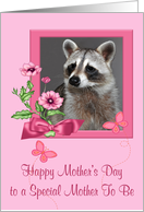 Mother’s Day to Mother to Be, portrait of a raccoon in a flower frame card