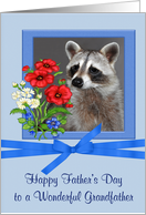 Father’s Day to Grandfather, Portrait of a raccoon in flower frame card