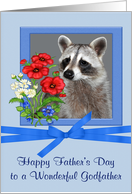 Father’s Day to Godfather with Portrait of a Raccoon in Flower Frame card