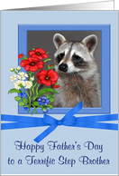 Father’s Day To Step Brother, Portrait of a raccoon in flower frame card