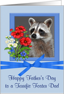 Father’s Day To Foster Dad, Portrait of a raccoon in flower frame card