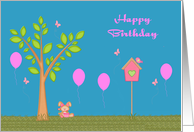 Birthday, general, an adorable bunny holding a flower pot, balloons card