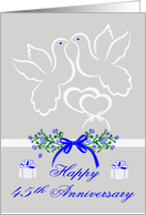 45th Wedding Anniversary with White Doves Kissing over Joined Hearts card