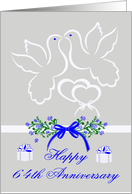 64th Wedding Anniversary, general, white doves kissing, presents, bows card