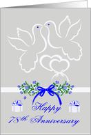 78th Anniversary, wedding, white doves kissing over joined hearts card