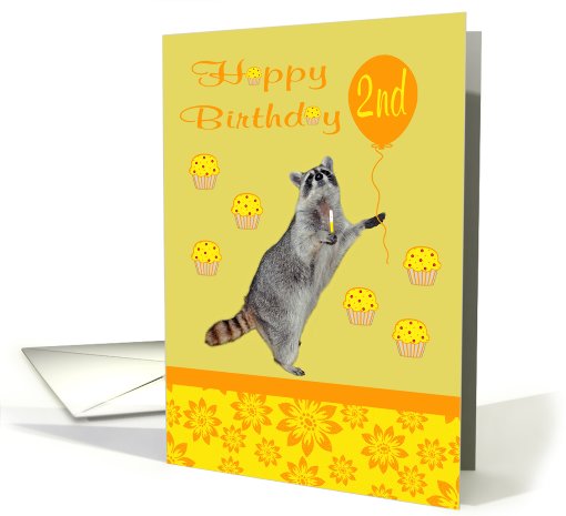 2nd Birthday, Raccoon holding noise maker card (927858)