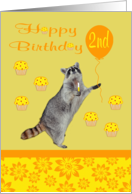 2nd Birthday, Raccoon holding noise maker card