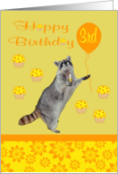 3rd Birthday, Raccoon holding noise maker card