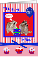 6th Birthday, Raccoons with present card