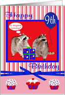 9th Birthday, Raccoons with present card