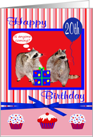 20th Birthday, Raccoons with present card