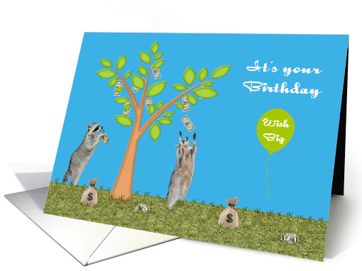 Birthday, general, two adorable raccoons with a money... (928776)