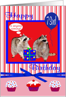 73rd Birthday, Raccoons with present card