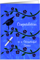 Congratulations to Sister on Graduation with Flowers, Cap and Diploma card